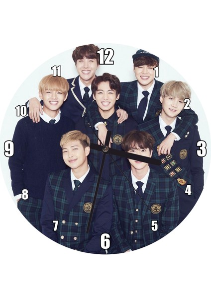 Cakatablo Bts Kore Pop Okul Üniformalı Duvar Saati (Çap 30X30 Cm)