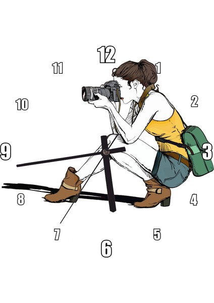 Cakatablo Fotoğraf Çeken Şortlu Gezgin Kız Duvar Saati (Çap 30X30 Cm)