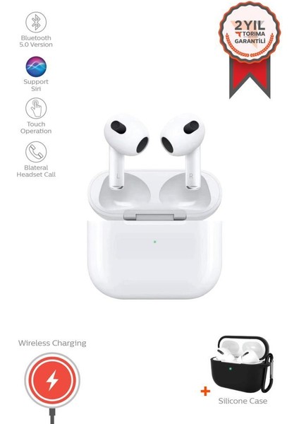 3.nesil Ios ve Androıd Uyumlu Silikonsuz Kılıf Hediyeli Bluetooth Kulaklık Trm-Air3