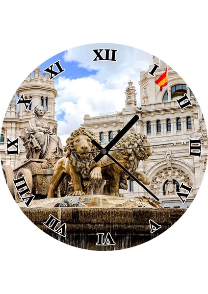 Cakatablo Cibeles Çeşmesi Madrid Duvar Saati (Çap 30X30 Cm)