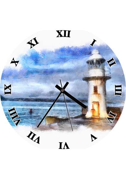 Cakatablo Deniz Feneri Duvar Saati (Çap 30X30 Cm)