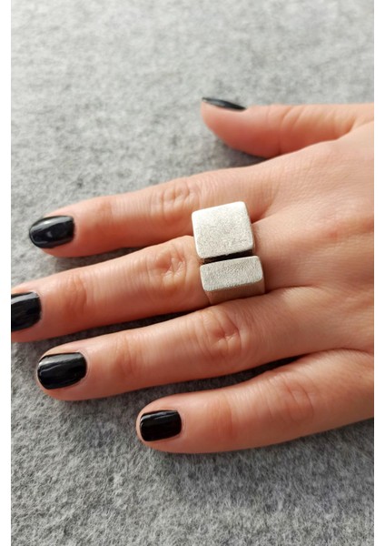 Antik Gümüş Kaplama Geometrik Şekilli El Yapımı Ayarlanabilir Kadın Yüzük fırsatları