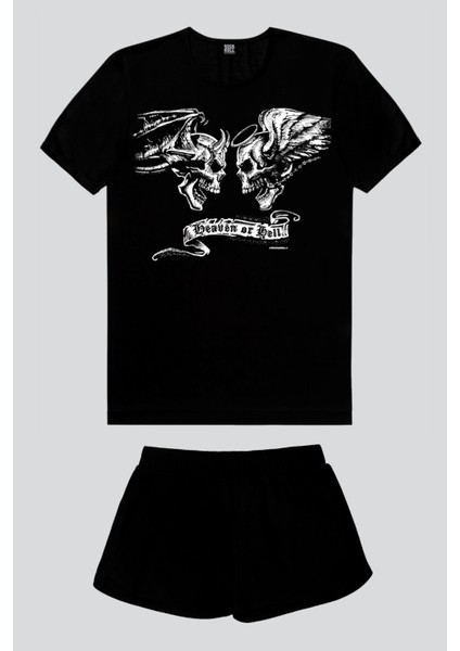 Melek Şeytan Siyah Kısa Kollu Kadın Şort Takımı fiyatları