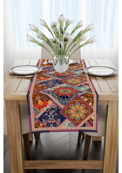 Kahverengi Çok Renkli Etnik Vintage Desenli Dijital Baskılı Runner CGH740-RN fiyatları