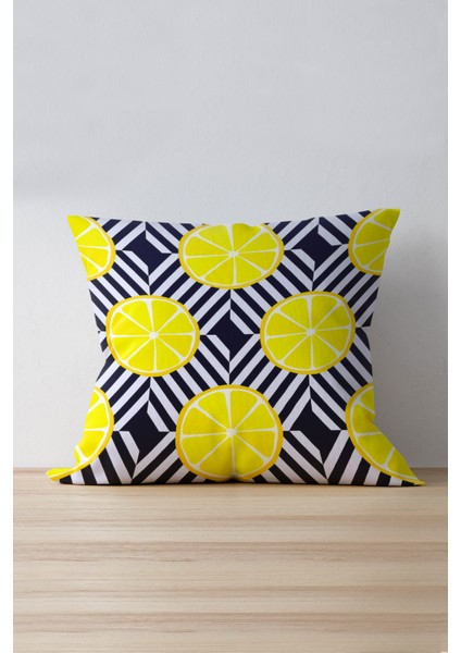 Çift Tarafı Baskılı Limonlu Sarı Yeşil Yastık Kırlent Kılıfı 933-CT