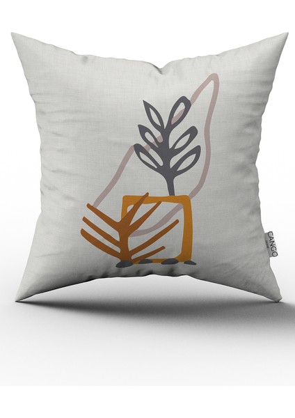 Gri Sarı Bohem Tarz Yaprak Desenli Dijital Baskılı Kırlent Yastık Kılıfı CGH642