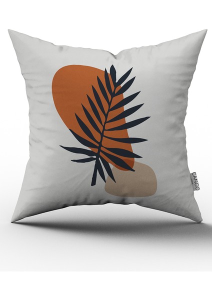 Lacivert Turuncu Bohem Tarz Yaprak Desenli Dijital Baskılı Kırlent Yastık Kılıfı CGH692