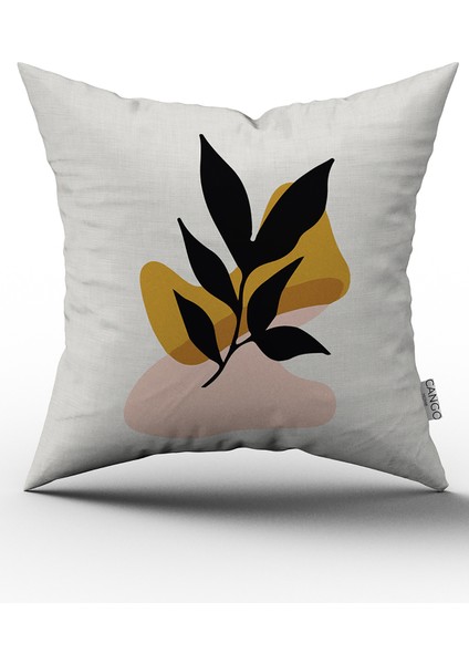 Sarı Siyah Modern Bohem Yaprak Desenli Dijital Baskılı Kırlent Yastık Kılıfı CGH637
