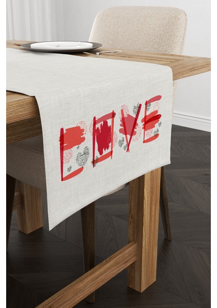 Kırmızı Turuncu Modern Love Yazılı Dijital Baskılı Runner 4KMBS111-RN