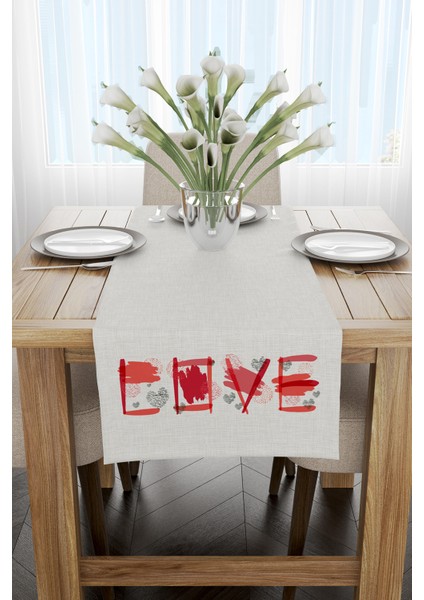 Kırmızı Turuncu Modern Love Yazılı Dijital Baskılı Runner 4KMBS111-RN fiyatları