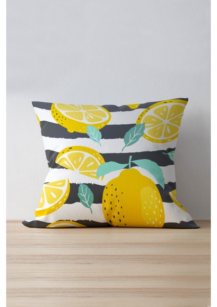 Çift Tarafı Baskılı Limonlu Sarı Yeşil Yastık Kırlent Kılıfı 907-CT