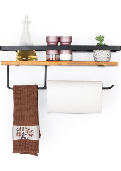 Dekoratif Ahşap ve Metal Baharatlık Çok Amaçlı Mutfak Banyo Rafı