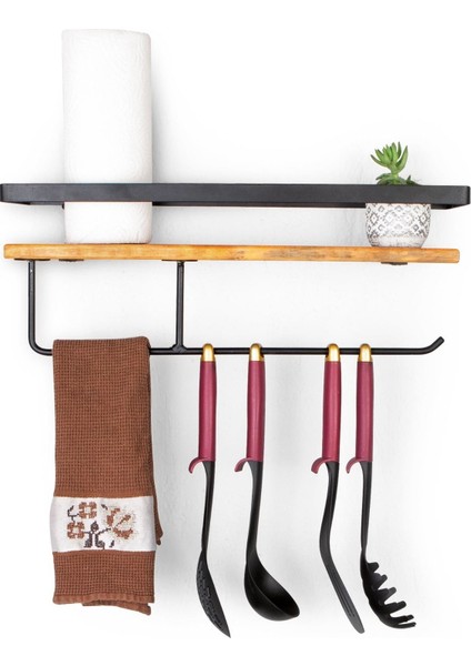 Dekoratif Ahşap ve Metal Baharatlık Çok Amaçlı Mutfak Banyo Rafı modelleri