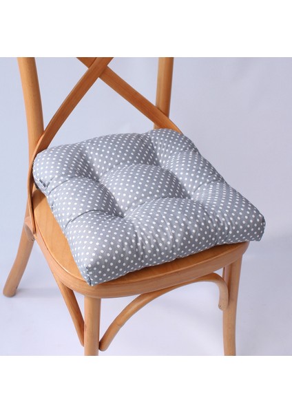 Lina Gri Puantiyeli Pofidik Sandalye Minderi Özel Dikişli Bağcıklı 40X40Cm fiyatları