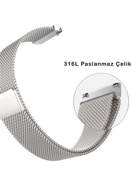 Samsung Galaxy Watch 5 ve Watch 4 Uyumlu Loop Metal Hasır Kordon 20mm (Gümüş)