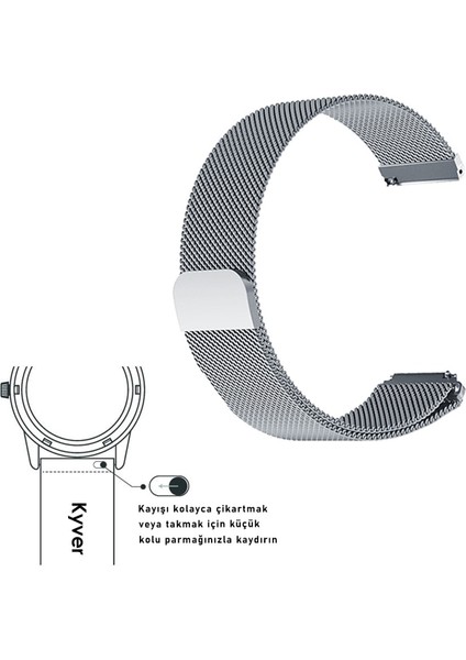 Amazfit Gts Uyumlu Milano Loop Metal Hasır Kordon 20MM (Siyah)