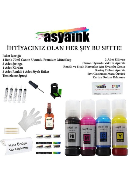 Canon Uyumlu Premium Mürekkep Kartuş Dolum Seti