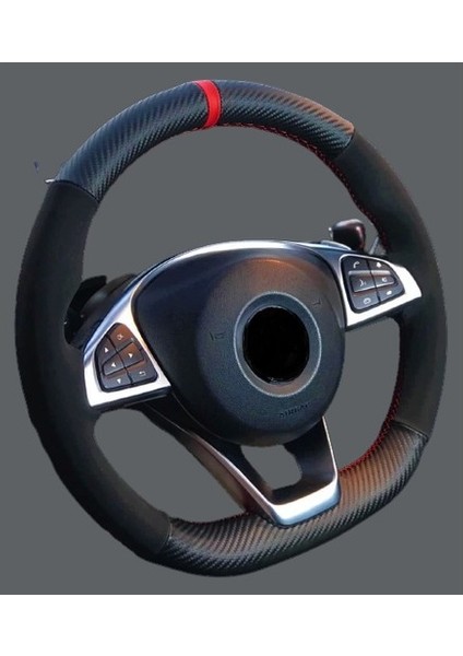 Vw Passat B7 Dikme Direksiyon Kılıfı Karbon-Alkantra Kırmızı