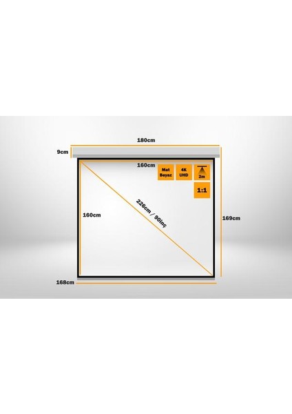 LiteOut LO160M 160x160 cm Motorlu Kumandalı Projeksiyon Perdesi