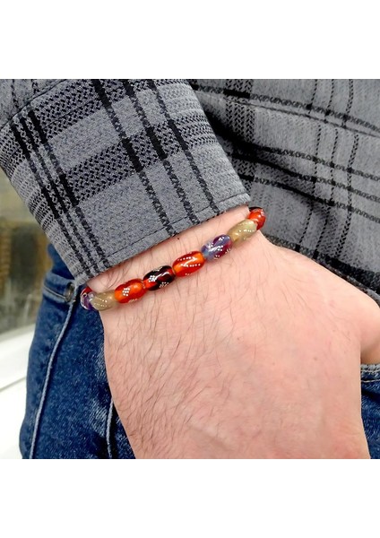 Kehribar Bileklik Gümüş Işlemeli Karma Renk