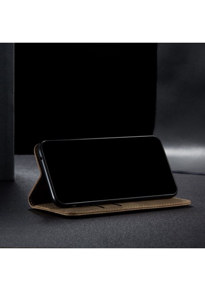 Xiaomi Redmi Note 11S Için Retro Kot Deri Flip Cüzdan Standlı Kılıf Kapaklı - Haki (Yurt Dışından)