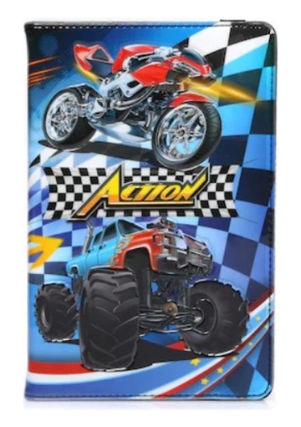 Samsung Galaxy Tab S6 Lite P610 Kapaklı Kabartma Resimli Kılıf+ Kırılmaz Cam