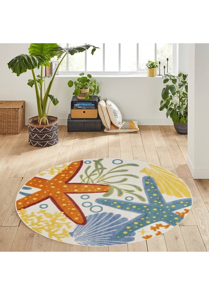 Dijital Baskı Yıkanabilir Kaymaz Taban Yuvarlak Halı RVG7143