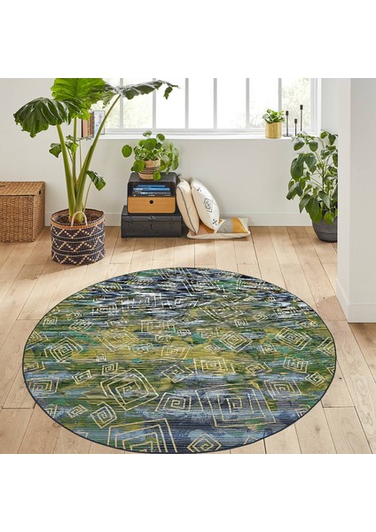 Dijital Baskı Yıkanabilir Kaymaz Taban Yuvarlak Halı RVG7146