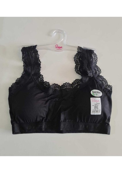 3'lü Paket Siyah Bambu Pedli Kalın Askılı Dantelli Bustiyer 5022
