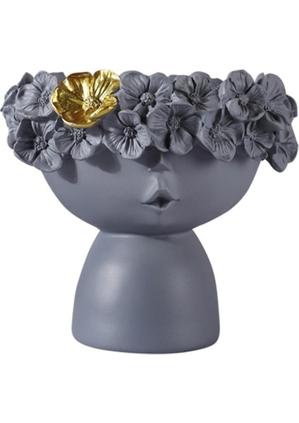 Reçine Kız Kafa Vazo Heykeli Masa Çiçek Pot Nordic Heykeli Süs Gri (Yurt Dışından)