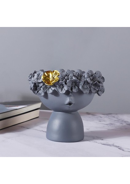 Reçine Kız Kafa Vazo Heykeli Masa Çiçek Pot Nordic Heykeli Süs Gri (Yurt Dışından) modelleri
