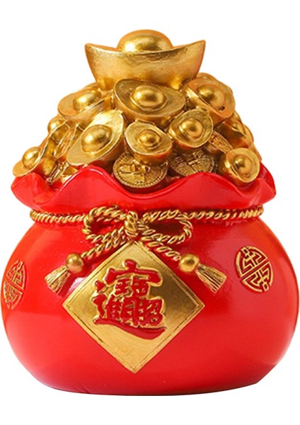Kumbara Para Çanta Şekli Çin Geleneksel Heykeli Masaüstü Dekor Için Kırmızı 11X13 cm (Yurt Dışından)
