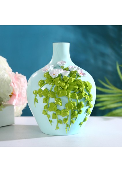 Doku Reçine Kuru Çiçek Vazo Ev Dekor Bitki Pot Konteyner El Yapımı Mavi 11X15 cm (Yurt Dışından)