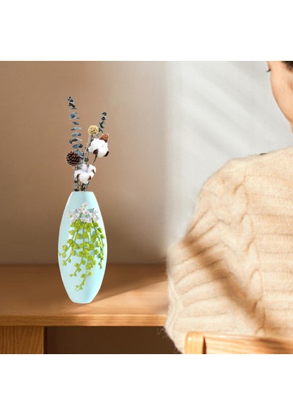 Doku Reçine Kuru Çiçek Vazo Ev Dekor Bitki Pot Konteyner El Yapımı Mavi 11X28 cm (Yurt Dışından)