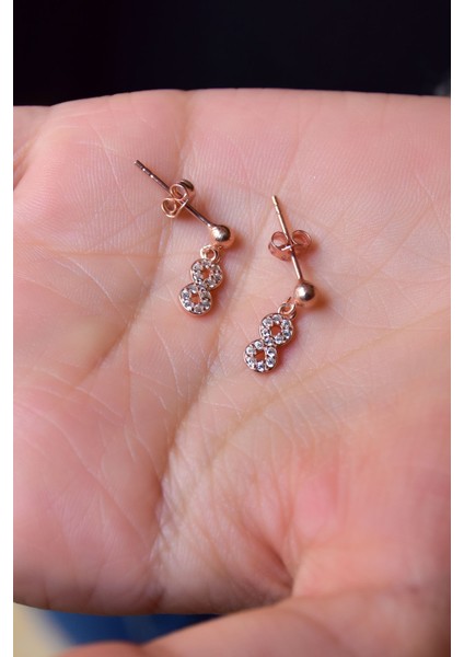 925 Ayar Gümüş Rose Kaplama Zirkon Taşlı Sonsuzluk Çivili Küpe