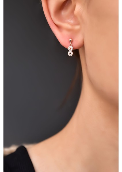 925 Ayar Gümüş Rose Kaplama Zirkon Taşlı Sonsuzluk Çivili Küpe fiyatları