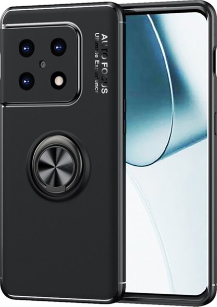 Oneplus 10 Pro Focus Serisi Yüzük Standlı Silikon Kılıf - Siyah
