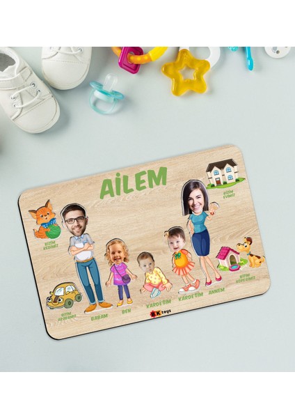 Toys Çocuklara Özel Ailem Konseptli(5 Kişilik) Ahşap Eğitici Yapboz Puzzle-Model 6