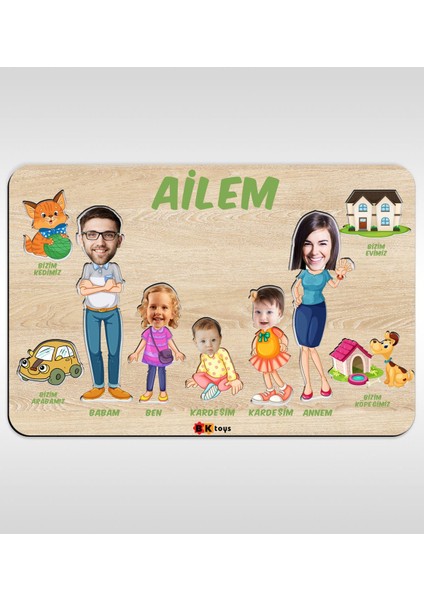 Toys Çocuklara Özel Ailem Konseptli(5 Kişilik) Ahşap Eğitici Yapboz Puzzle-Model 6