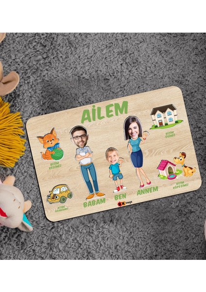 Toys Çocuklara Özel Ailem Konseptli(3 Kişilik) Ahşap Eğitici Yapboz Puzzle