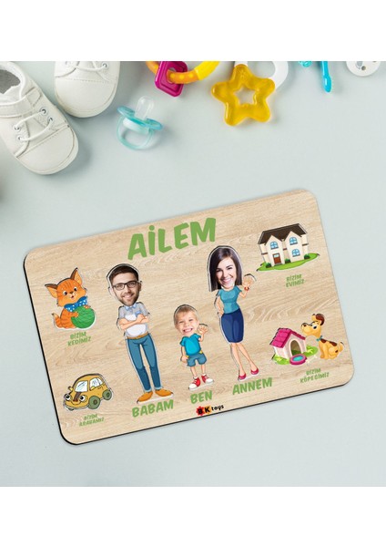 Toys Çocuklara Özel Ailem Konseptli(3 Kişilik) Ahşap Eğitici Yapboz Puzzle