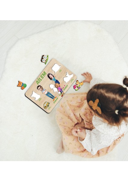 Toys Çocuklara Özel Ailem Konseptli(3 Kişilik) Ahşap Eğitici Yapboz Puzzle