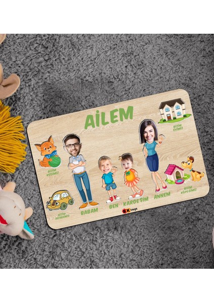 Toys Çocuklara Özel Ailem Konseptli(4 Kişilik) Ahşap Eğitici Yapboz Puzzle-Model 5