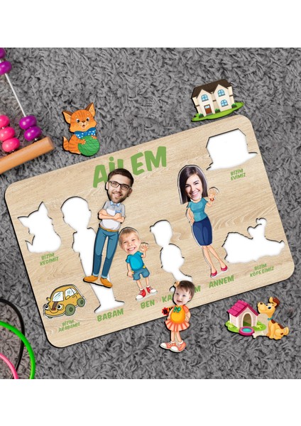 Toys Çocuklara Özel Ailem Konseptli(4 Kişilik) Ahşap Eğitici Yapboz Puzzle-Model 5