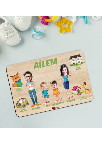 Toys Çocuklara Özel Ailem Konseptli(4 Kişilik) Ahşap Eğitici Yapboz Puzzle-Model 5