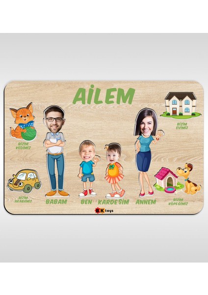 Toys Çocuklara Özel Ailem Konseptli(4 Kişilik) Ahşap Eğitici Yapboz Puzzle-Model 5
