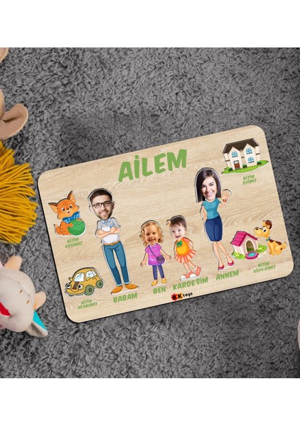 Toys Çocuklara Özel Ailem Konseptli(4 Kişilik) Ahşap Eğitici Yapboz Puzzle-Model 2