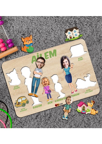 Toys Çocuklara Özel Ailem Konseptli(4 Kişilik) Ahşap Eğitici Yapboz Puzzle-Model 2