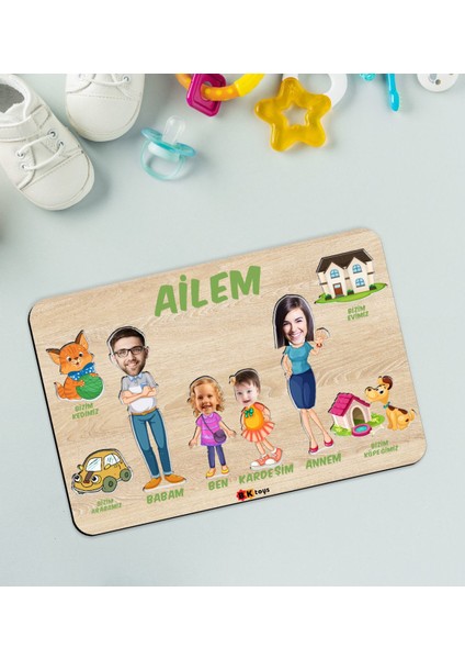 Toys Çocuklara Özel Ailem Konseptli(4 Kişilik) Ahşap Eğitici Yapboz Puzzle-Model 2