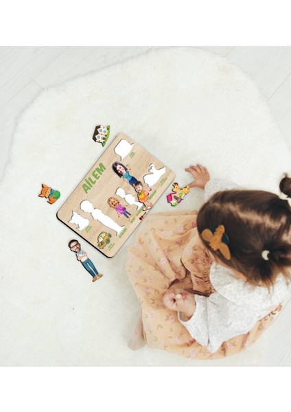 Toys Çocuklara Özel Ailem Konseptli(4 Kişilik) Ahşap Eğitici Yapboz Puzzle-Model 2